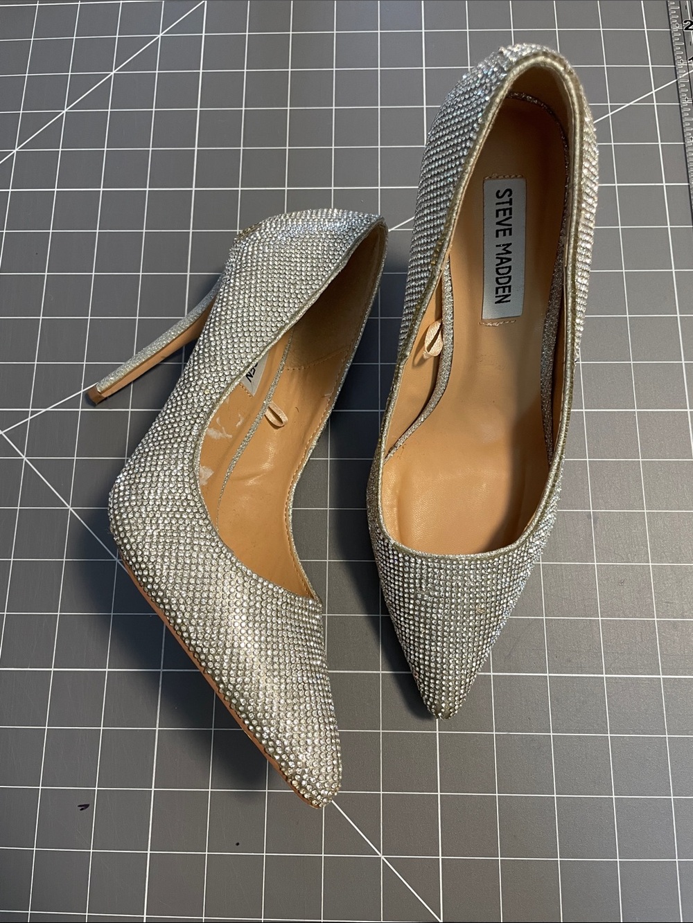 Steve Madden Silver Crystal Pointed-Toe Stiletto Pumps